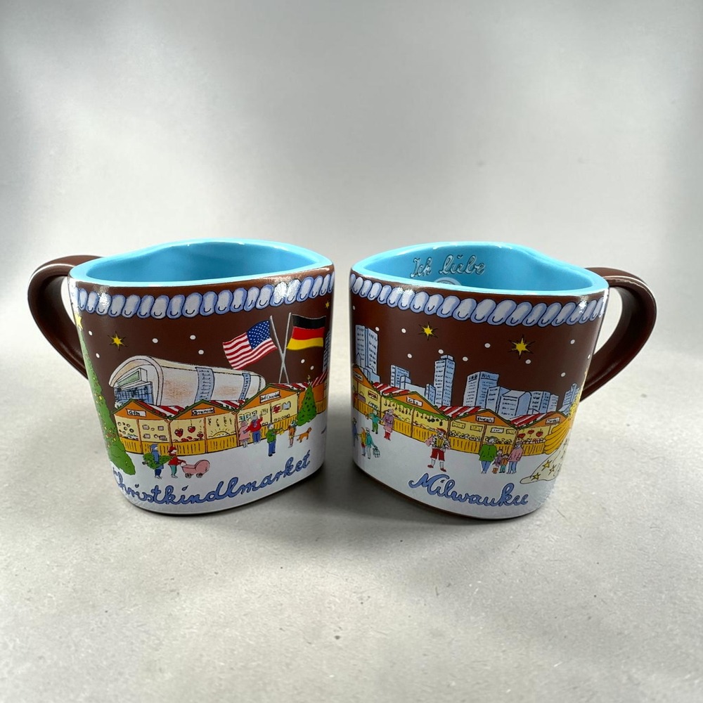 Christkindlmarket Mugs Set of 2 Milwaukee 2018 Heart Shaped 0.2L Coffee Cups